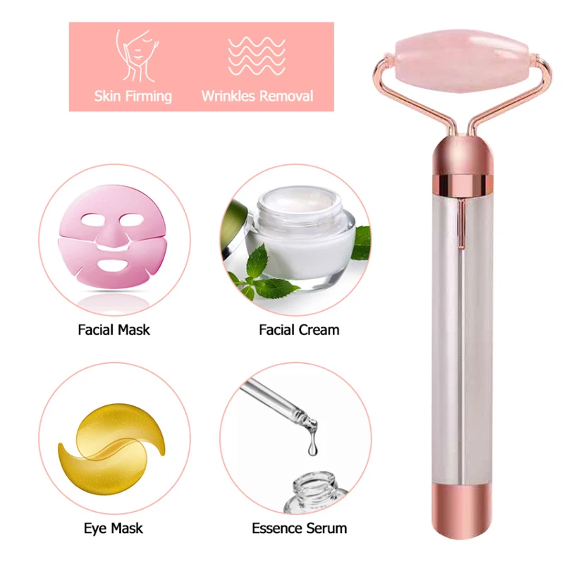 H117ed6e0b33a405aacdeefee11656175y 2 in 1 Electric Jade Roller Face Massager Lifting Vibrating Quartz Jade Facial Beauty Tool Slimming Face Wrinkle Removal