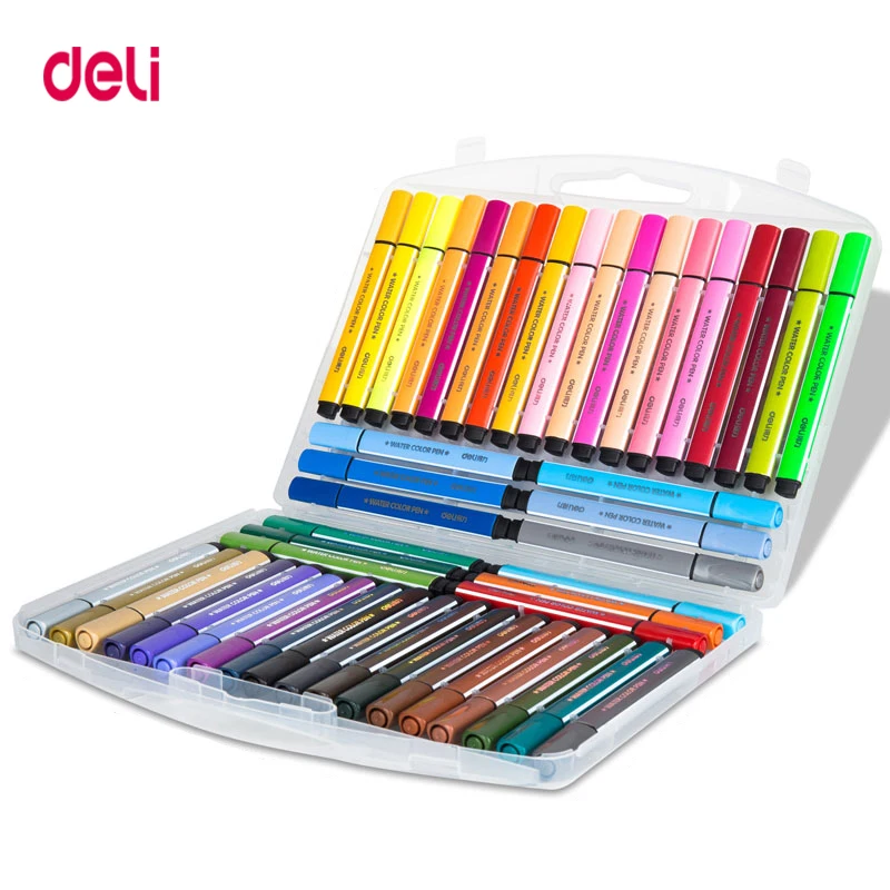 Deli EC105 Felt Pen Washable 12/18/24 /36 Color Fiber Marker Pen Fineliners  Markers Sketch Drawing Art Painting School supplies - AliExpress