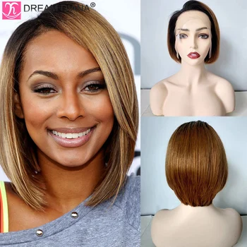 

DreamDiana Brazilian Straight Lace Front Wigs Ombre Bob Wig 150 Density 13x4 Lace Front Wig 10" Two Tone Blonde Human Hair Wig