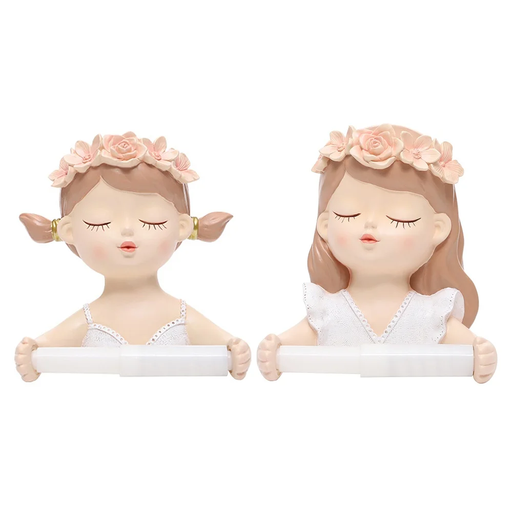Toilet Paper Holder Toilet Roll Holder Tissue Holder Ins Fairy Tissue Holder Long Hair Fairy Long Hair Lovely Girl Bathroom Light Luxury Decoration Accessories