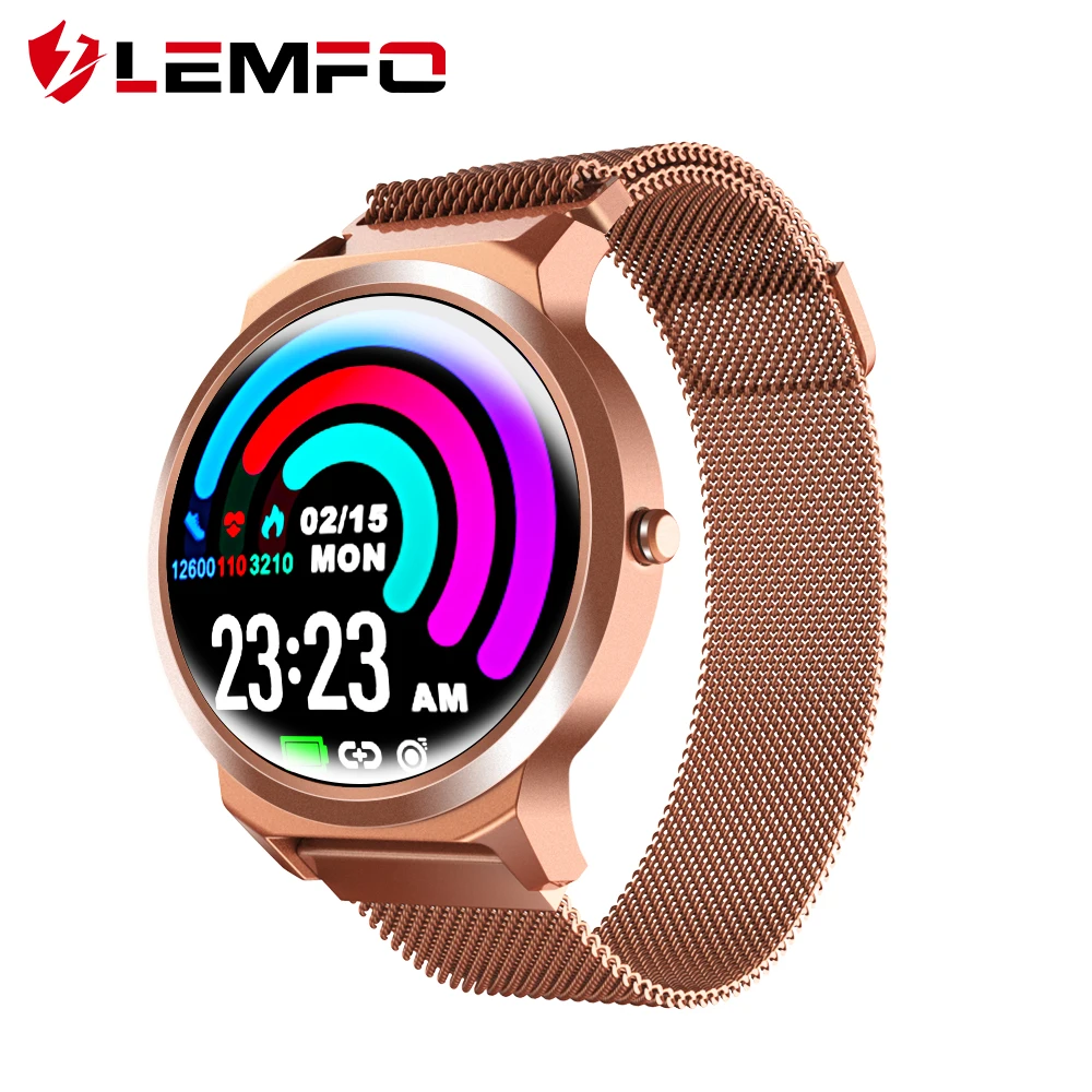 LEMFO Смарт-часы ELF1, полный сенсорный круглый экран, монитор сердечного ритма, кровяного давления, водонепроницаемые, 1,3 дюймов, BT4.0, для Xiaomi, huawei, IOS - Цвет: gold
