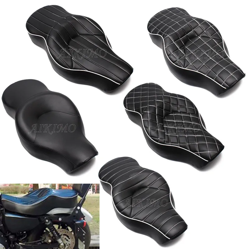Motorcycle Black Driver+Passenger Seat 2 Two Up Sofa Seat Tour Seat