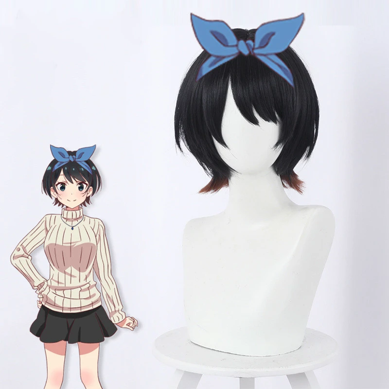 

Sarashina Ruka Cosplay Wig Anime Rent a Girlfriend Black Brown Gradient Short Hairpiece Heat-resistant Fiber Hair Wigs