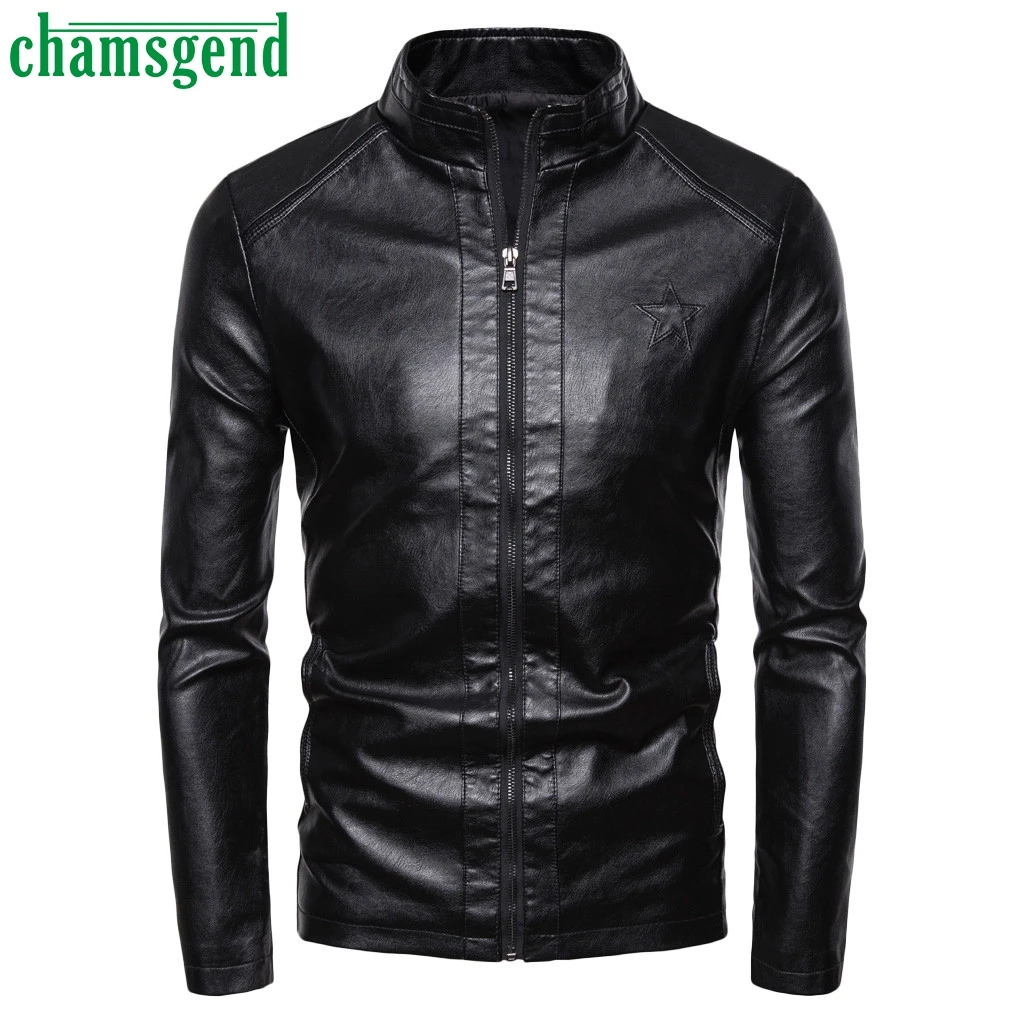 

Chamsgend Motorcycle Jackets Men Long Sleeved Leather Male 2019 Autumn Winter bomber jacket Outerwear Faux Leather Zipper Coat #