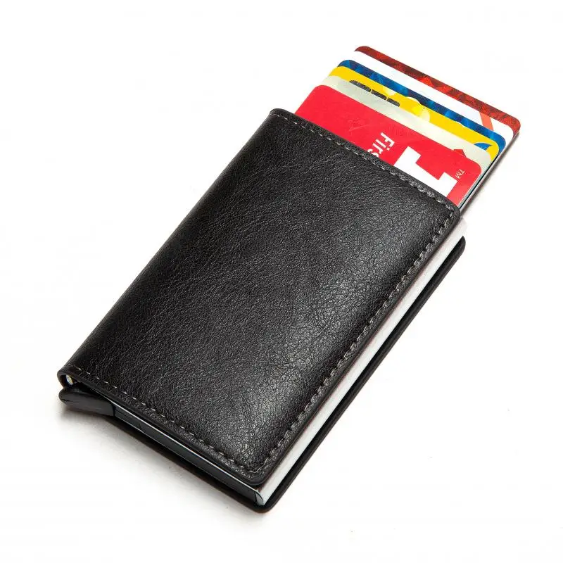 Customized Name Aluminum Box Credit Card Holder Business Wallet Man Women Smart Leather Wallet Rfid Card Holder with Money Clips