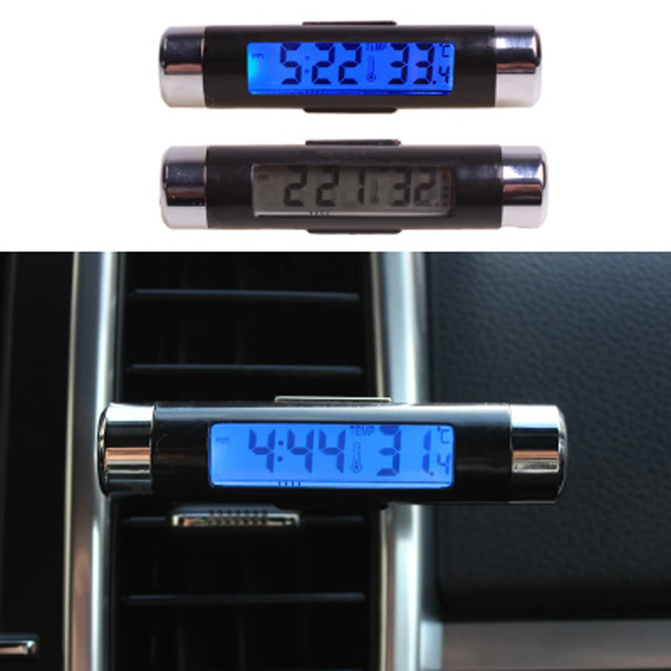 Sikeo 2 в 1 Автомобильный выход на вентиляционное отверстие автомобильные часы термометр клип-на цифровой термометр с фоновой подсветкой время часы автомобильный орнамент интерьер