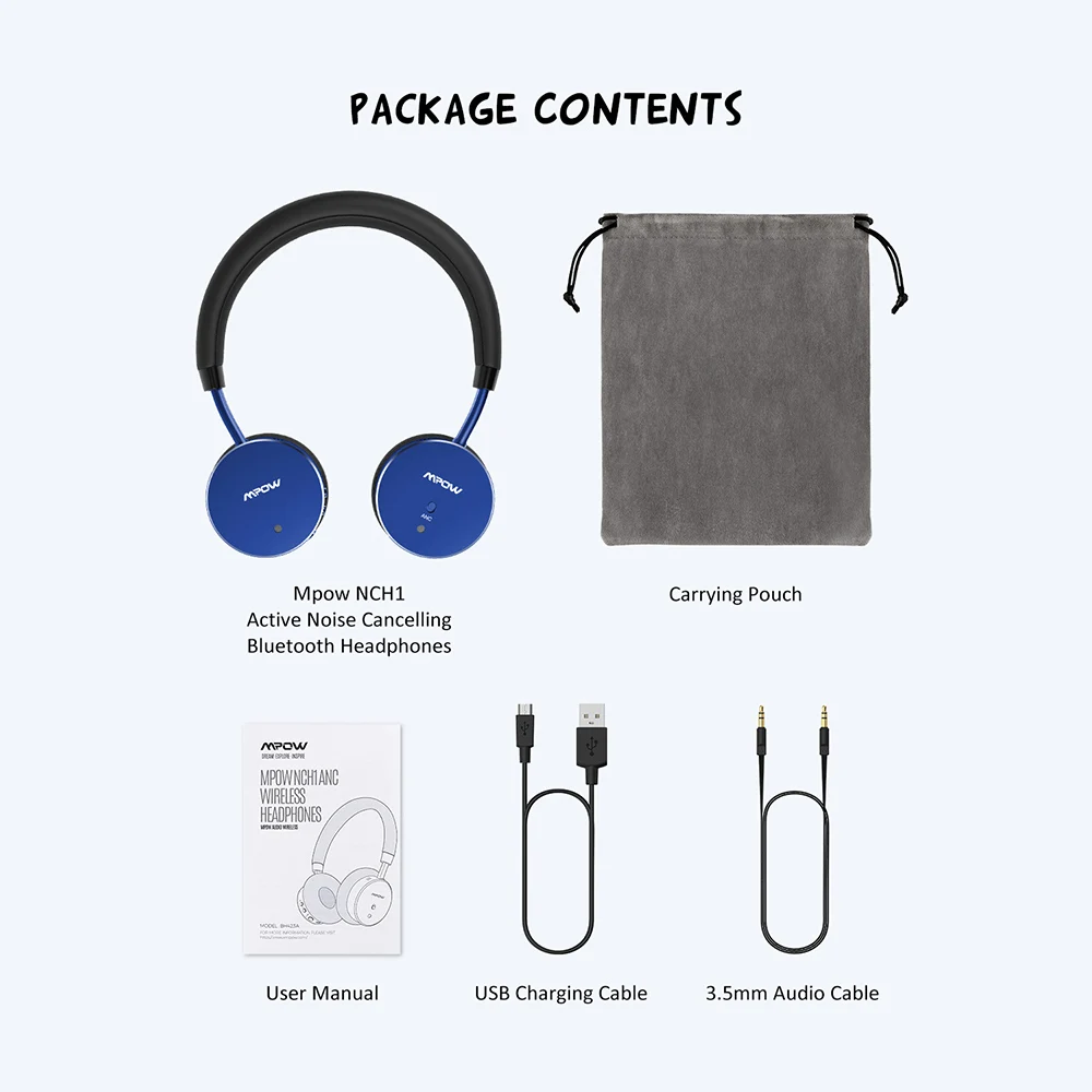 Mpow NCH1 Bluetooth 5 0 Headphone Acitve Noise Cancelling Wireless Headet Volume Limited Kids Headphone 12 Hours Playtime For PC