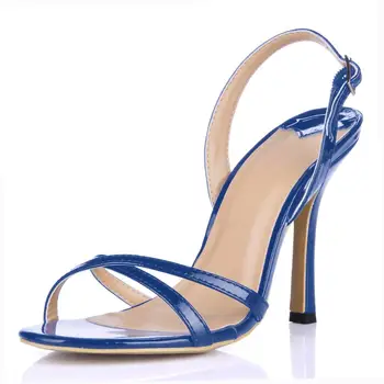 

LLXF stilettos summer sandalias mujer Narrow Band 10cm Thin Heels shoes woman Buckle Pumps Patent Leather dance party sandals