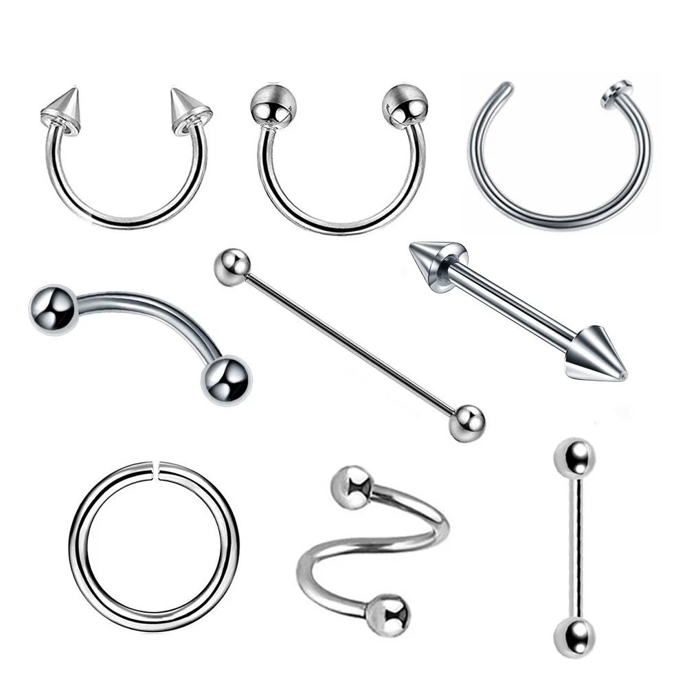 2 Pcs Horseshoe Nose Ring Septum Piercing Circular Barbell Curve Spike Stainless Steel Body Jewelry Bar Lip Earrings Accessories | Украшения