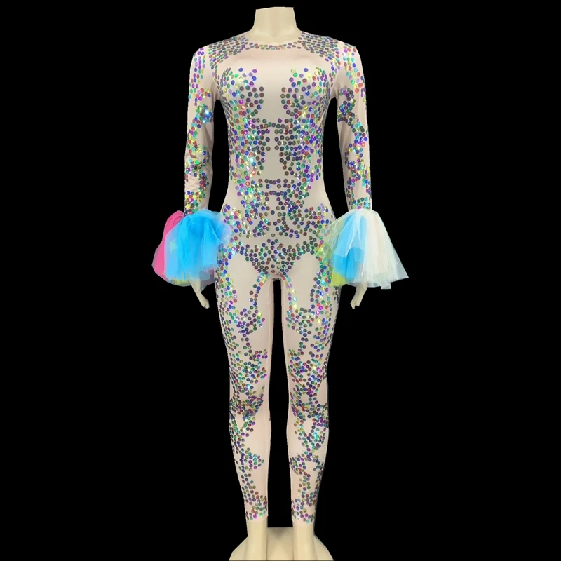 

Shining Multi-color Sequin Long Sleeve Jumpsuit Wonen Birthday Celebrate Prom Party Outfit Women Dancer Stage Performance Wear