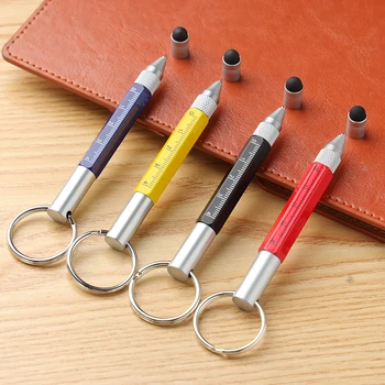 

Mini Multifunction Ballpoint Pen 6 In1 Keychain Gel Pen High Quality Stylu Tool Ball Touch Pen Screwdriver Metal Small Ruler Pen
