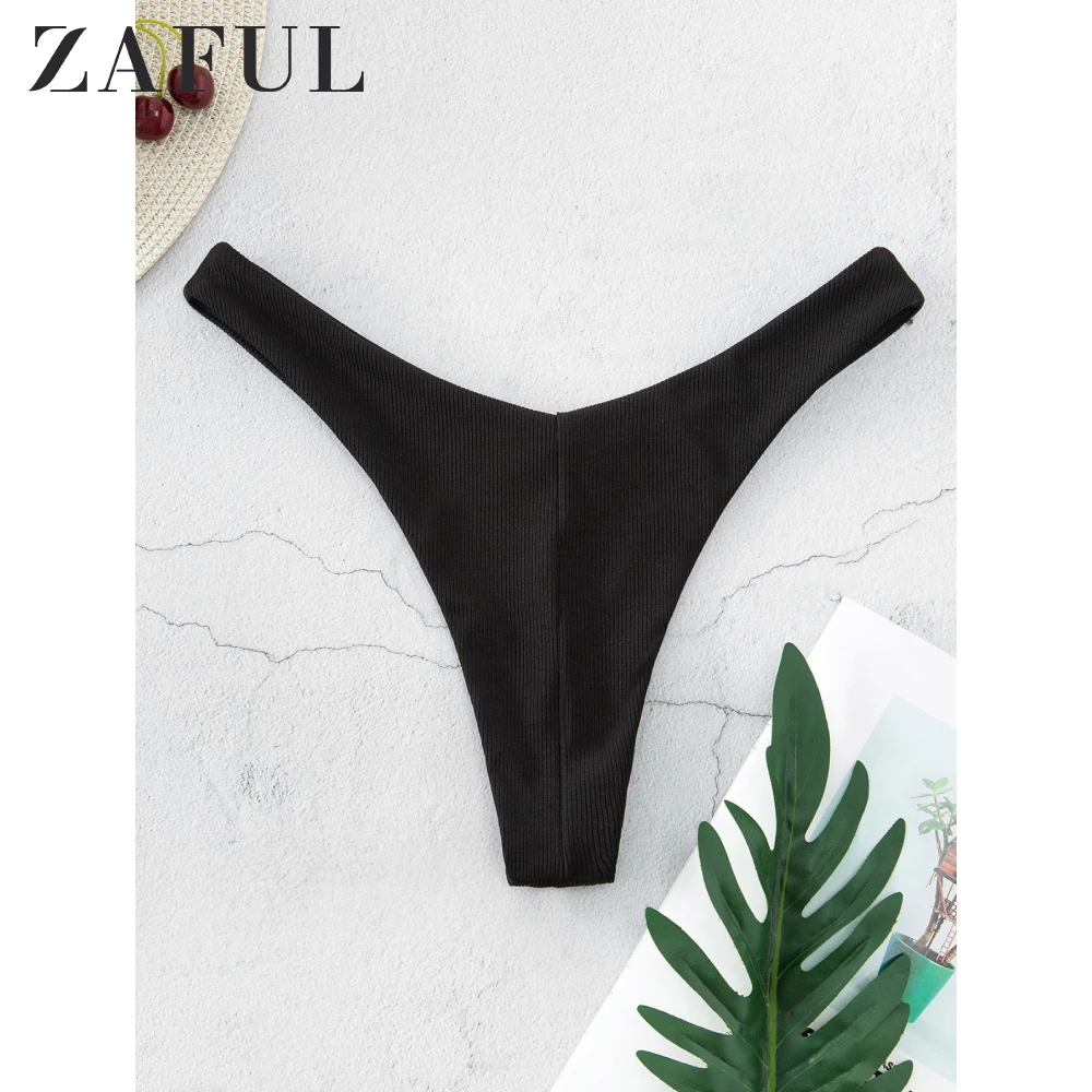 Женский ребристый купальник бикини ZAFUL с высокой талией треугольным вырезом
