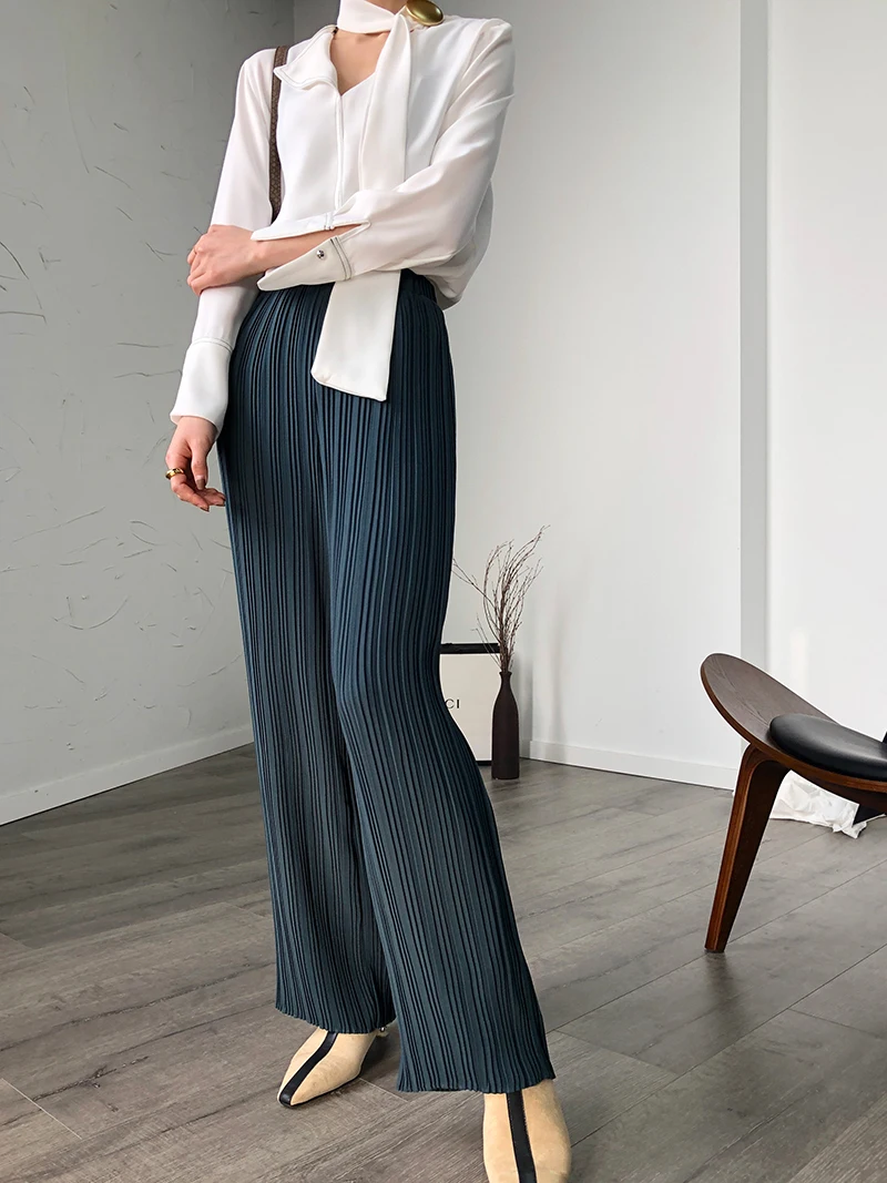 Autumn MIYAKE pleated High Waist Wide legs pants women loose and slim sagging straight pants Korean version casual pants