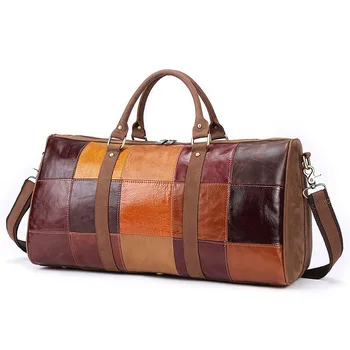 

Luxury Patchwork Travel Duffle Genuine Leather England Style Travel Bag Large-Capacity Multi-Role Tote For Men