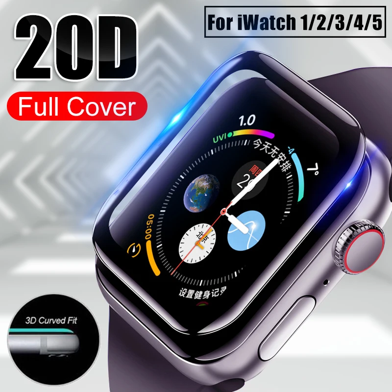 

20D Curved Full Cover Tempered Glass For Apple Watch 1 2 3 4 Screen Protector For Iwatch 38 40 42 44mm Protective Glass Film