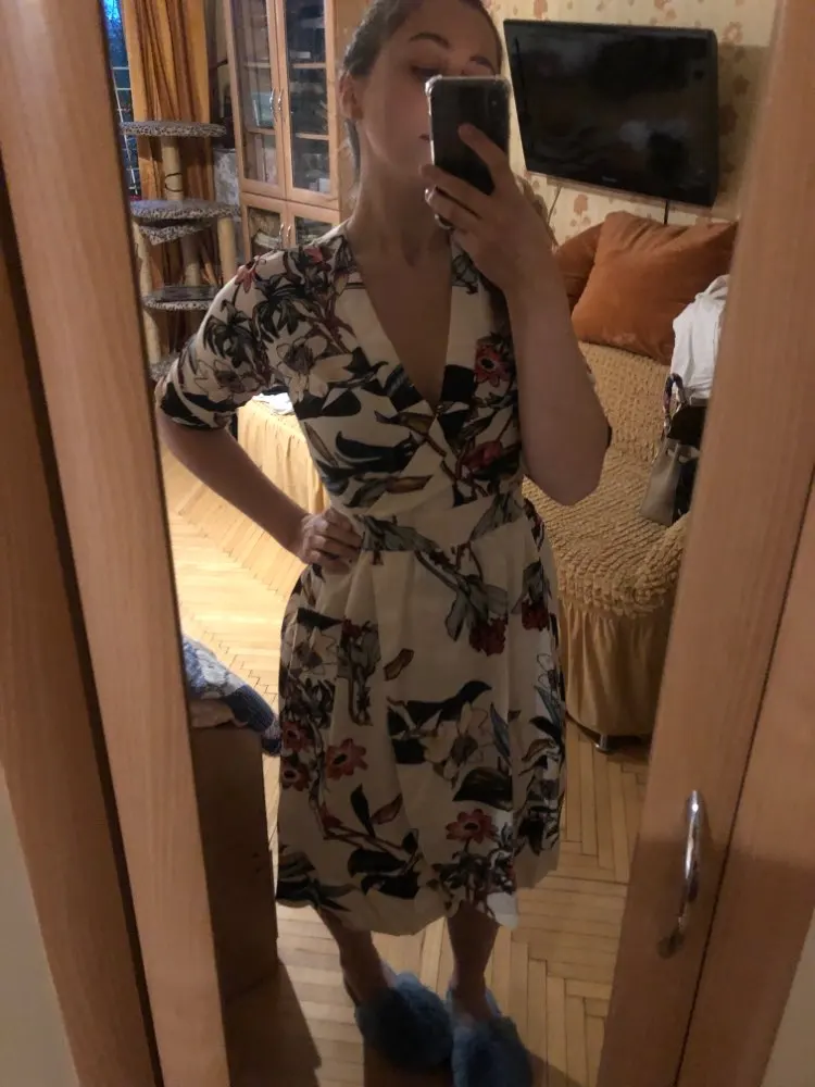 2020 Vintage Slim V Neck spring Autumn Floral Print Midi Long Irregular Bandage Dress Women 3/4 Sleeve High Waist elegant dress