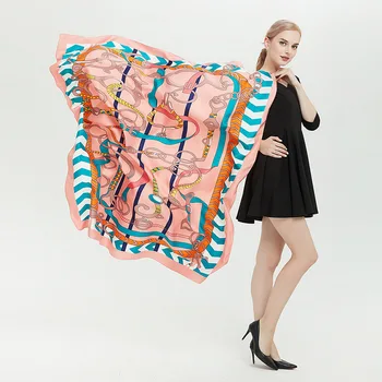 

130*130cm TOP Silk Keychain luxurious Scarves Women Foulard Square Hijab Scarf Ladies Shawl wrap muffler pareo female hijab