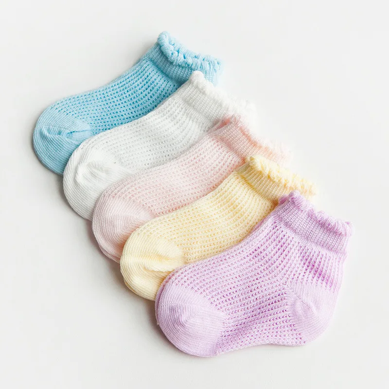 5 пар носков для новорожденных мальчиков и девочек летние сетчатые тонкие хлопковые короткие Дышащие Детские носки От 0 до 6 лет-осень-весна - Цвет: 04