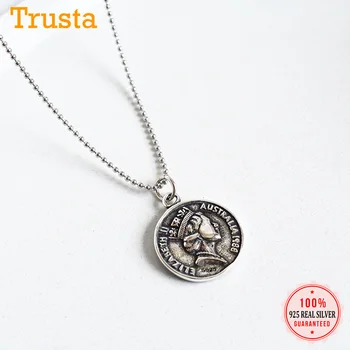 

Trustdavis 925 Sterling Silver Necklace Vintage Silver Queen Coin Pendant Fashion Women Lady Sterling Silver Jewelry DA467