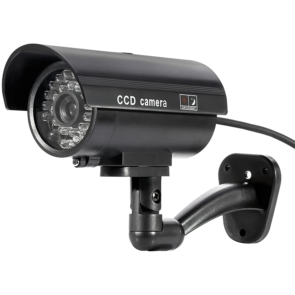 HONTUSEC-cámara falsa de seguridad CCTV para interior y exterior, con luz LED, alerta de seguridad, color negro