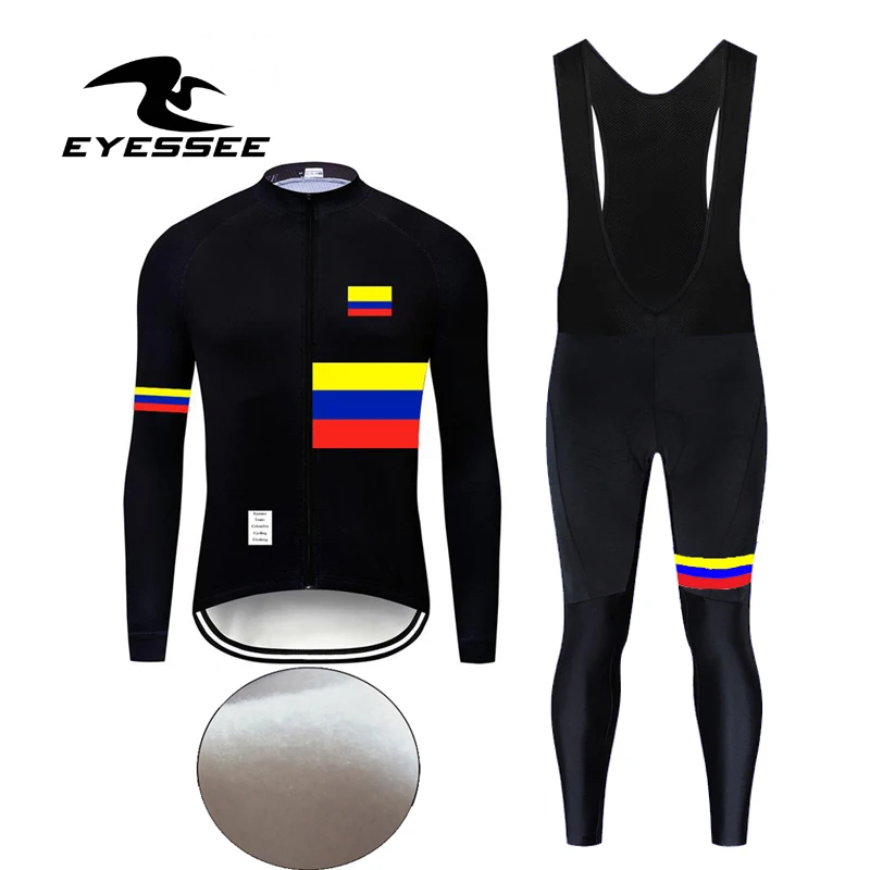 

Eyessee Winter Thermal Fleece Men's Team Colombia cycling clothing 2019 Pro outdoor warm long-sleeved bicycle Jersey suit