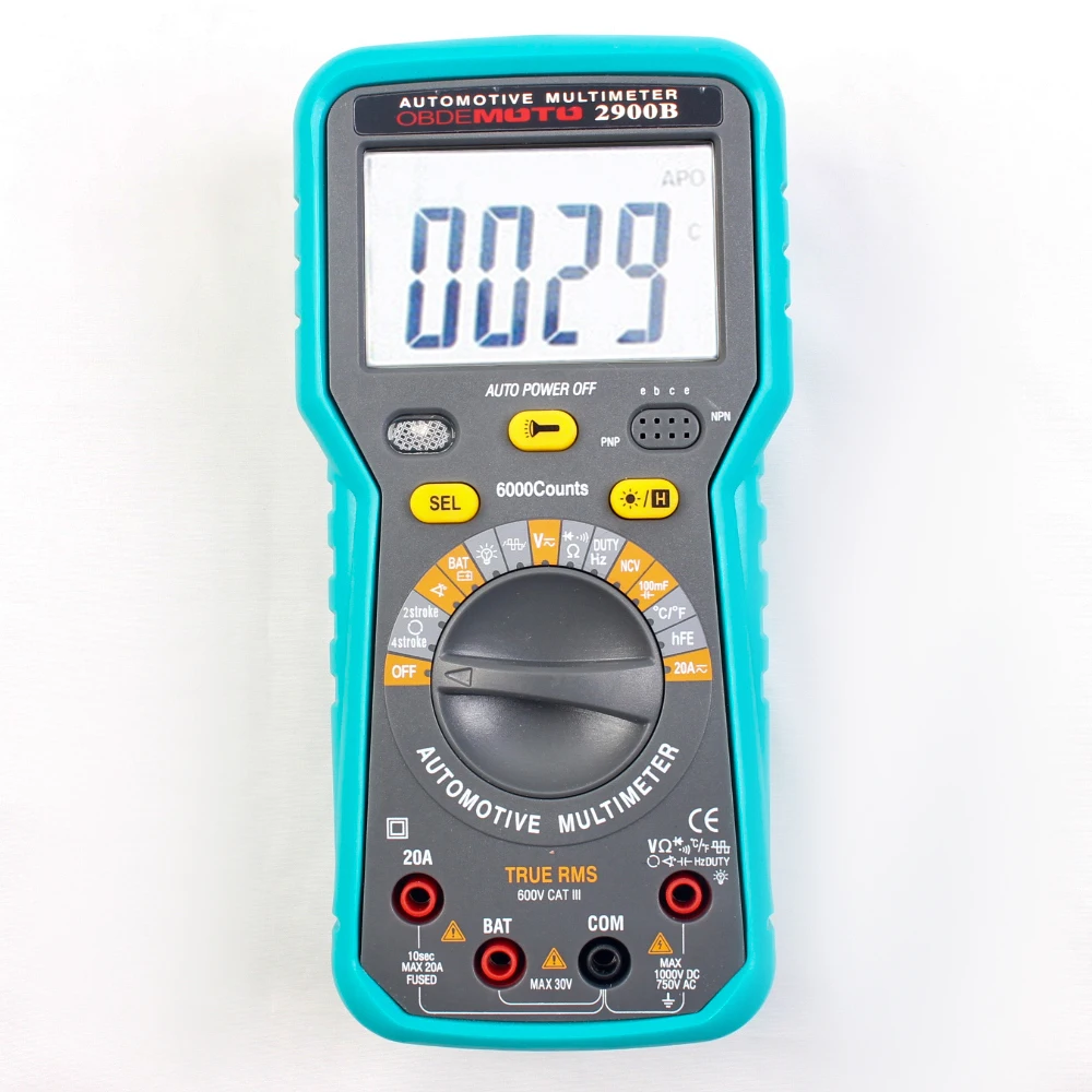 2900B AUTO Digital Car Multimeter 6000 Counts True RMS AC/DC Volt Amp Ohm Dwell Angle Rotational Speed Tester Update