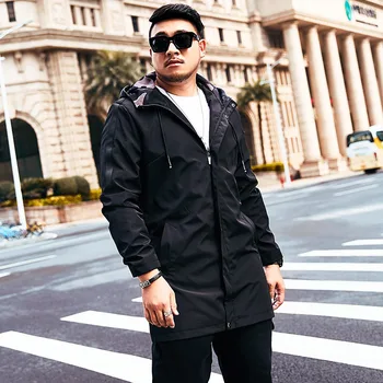 

Popular Brand Large Size Autumn New ed Hooded Mid-Length Wind Coat Loose and Plus-sized Fashion Coat Men