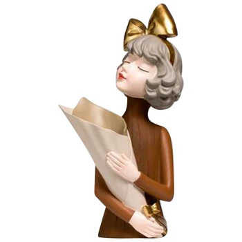 

Bowknot Girl Vase Resin Ornaments Home Livingroom Flower Pot Figurines Crafts Desktop Fake Flower Sculpture Decoration