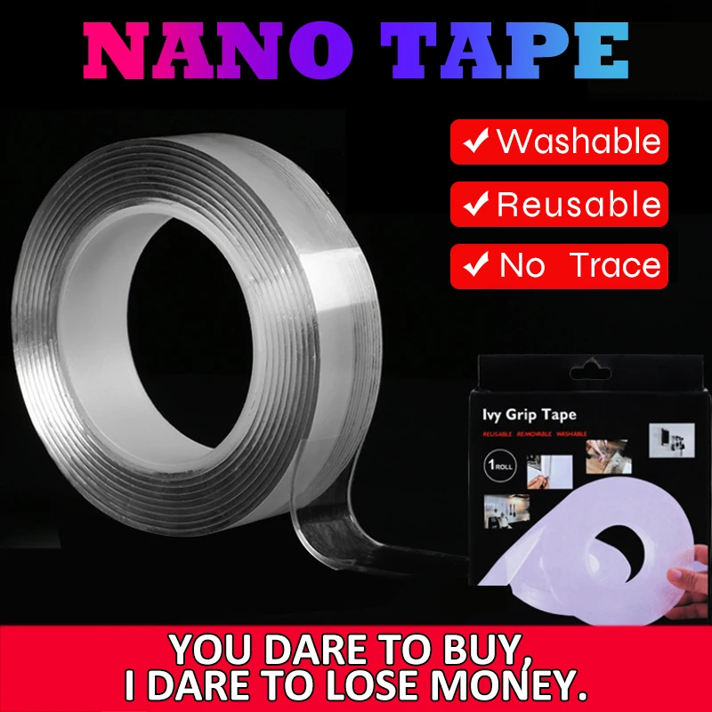 

Magic-Tape Nano Transparent Cleanable No-Trace Waterproof Reuse Acrylic Multifunctional Adhesive Double Sided Tapes Loop Disks 3