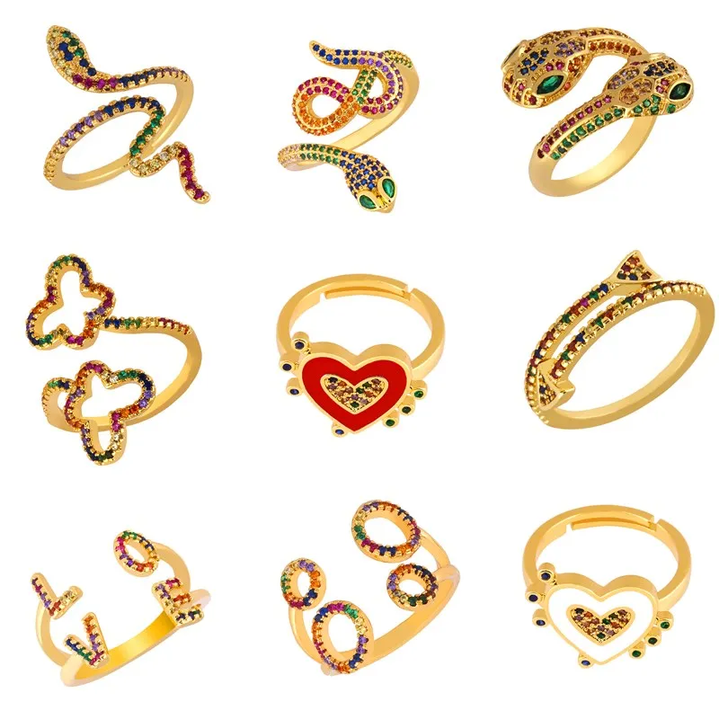 

New Arrival Fashion Snake Heart Open Rings for Men Women Gold Color Heavy Metal Punk Rock Vintage Animal Jewelry CRL1494