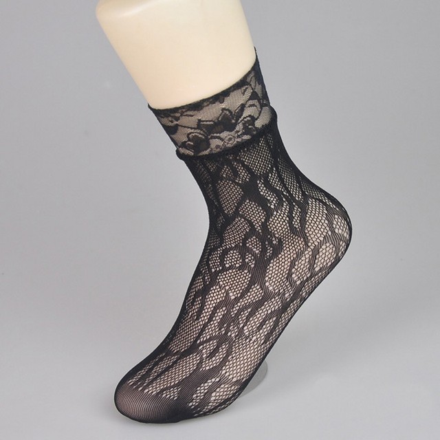 Summer Lace Socks Mesh Floral Elastic Transparent Short Ankle Socks for Lolita Dress Black Fishnet Socks Breathable Sock