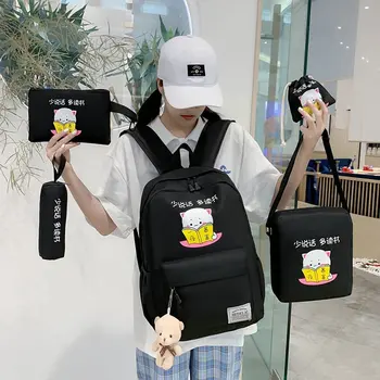 

2020 New 6Pcs/set Canvas School Bag For Teenagers Girls Student High Quality Women Travel School Backpacks Female Book Bags