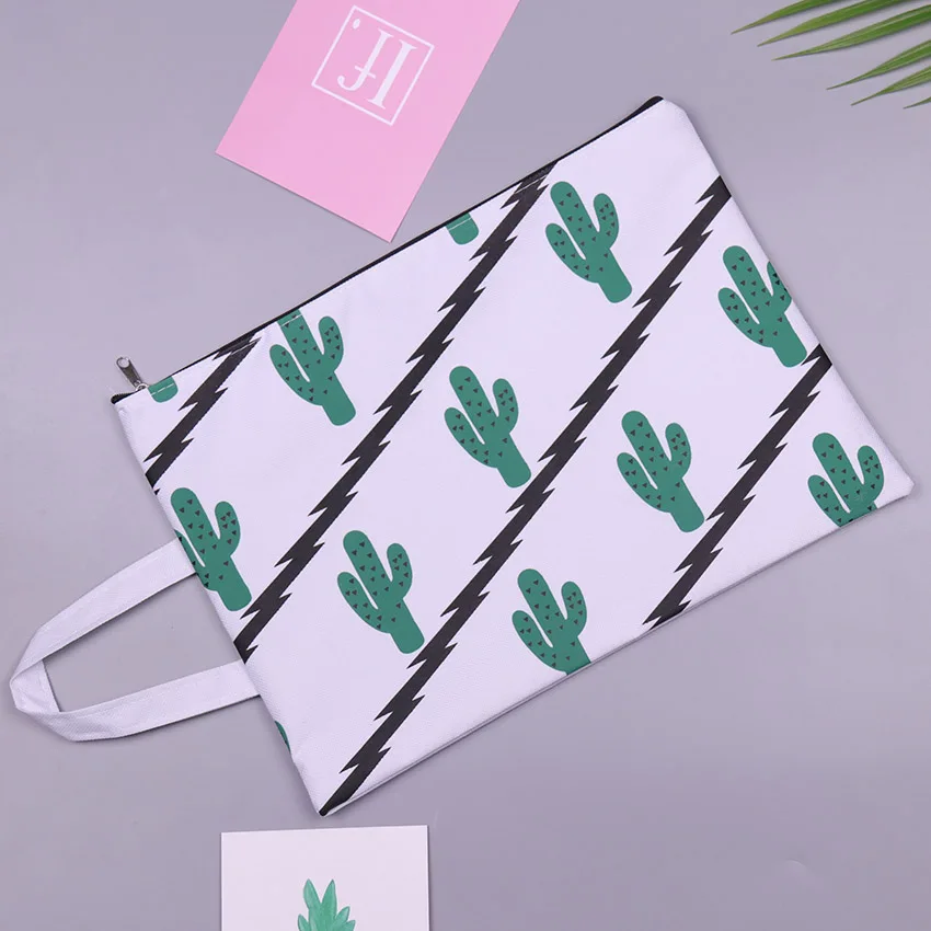 1 шт. холст A4 большой емкости кактус Сумка для документов Бизнес Портфель папка для бумаг канцелярские принадлежности студенческий подарок - Цвет: White Cactus