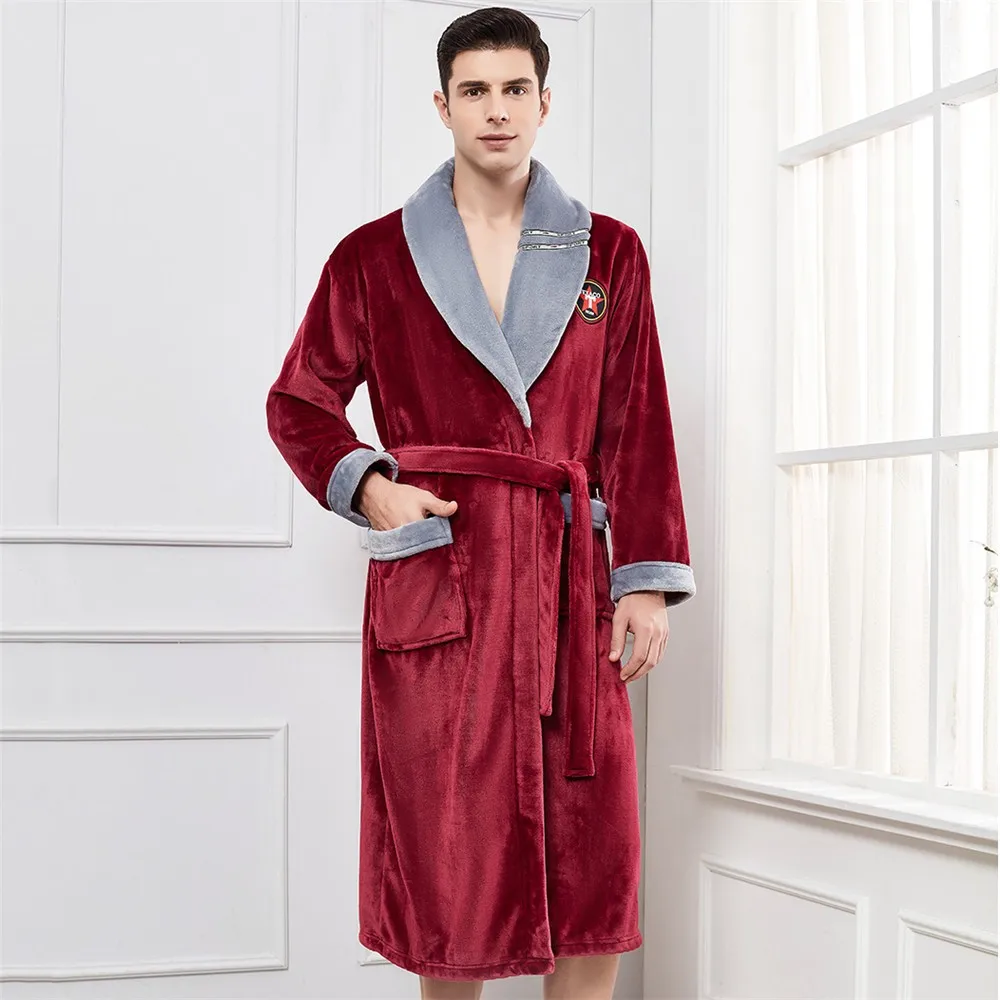 

Flannel Robe Soft Sleepwear Men Kimono Bathrobe Gown 2021 Winter New Nightgown Home Clothes Loose Nightwear Lounge Wear