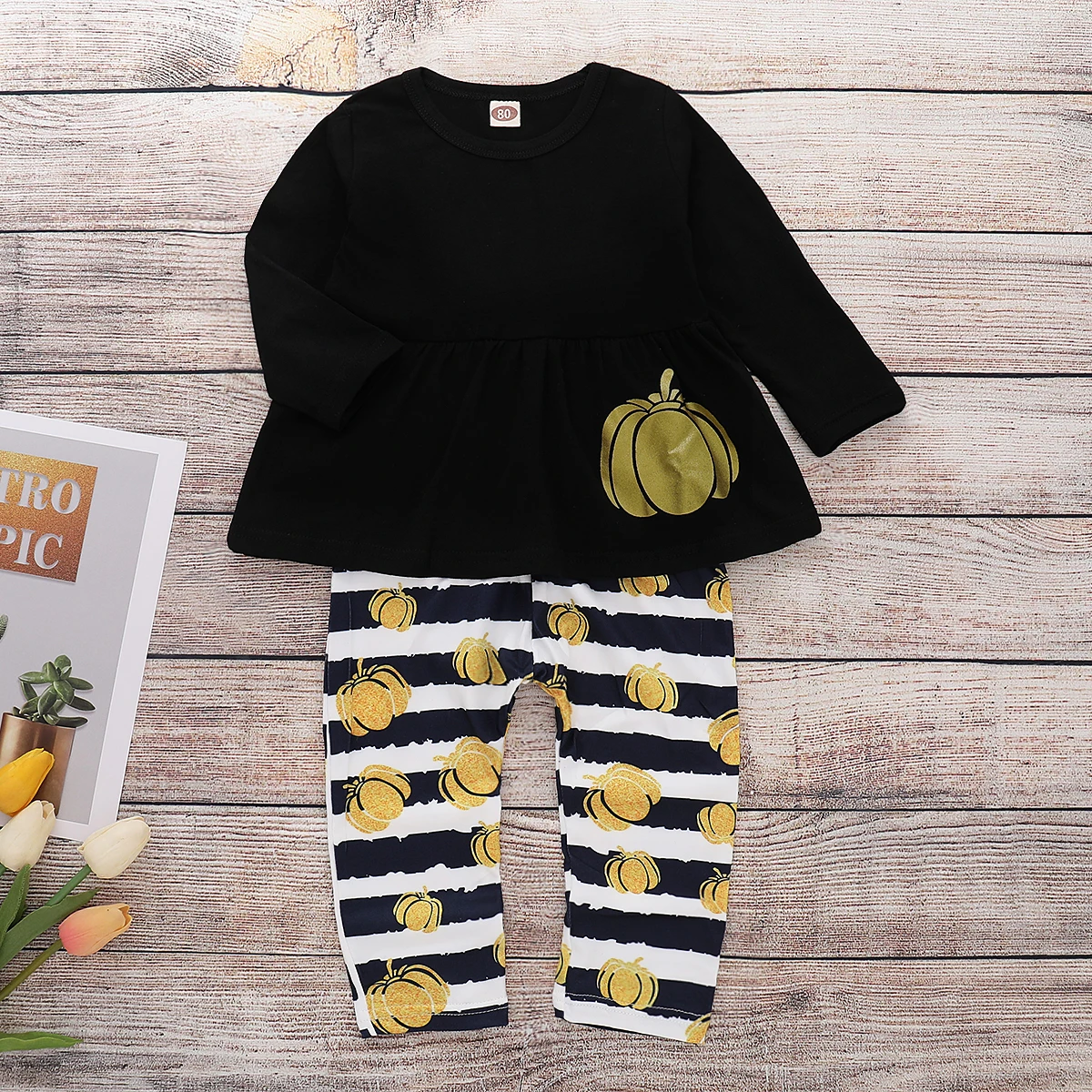 

1-4Years Toddler Baby Girls Halloween Clothes Set Long Sleeve Tops Pumpkin Print Striped Pant Autumn Girls Costumes D35