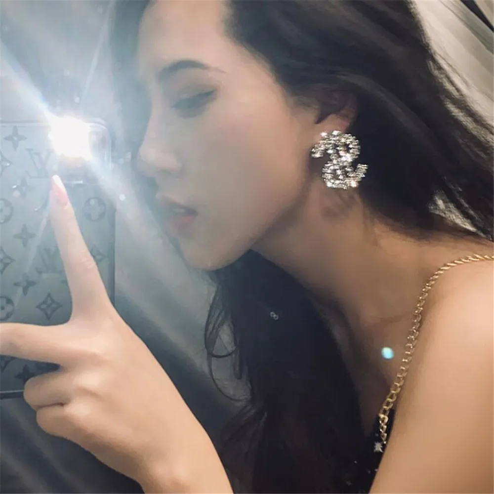 Rhinestone Dollar Icon Shape Hanging Shiny Dangle Exaggerated Women's Earrings ► Photo 2/6