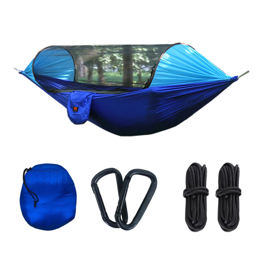 Camping Nylon Hammock Ultralight Portable with Mosquito Net Tree Straps for Outdoor Travel Backyard Hiking Climbing Trekking 