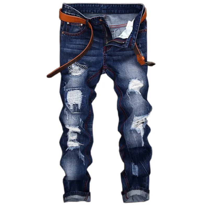 Hole jeans men trousers original design new handmade distressed mid-rise jeans men pants summer Hole jeans men trousers original design new handmade distressed mid-rise jeans men pants summer