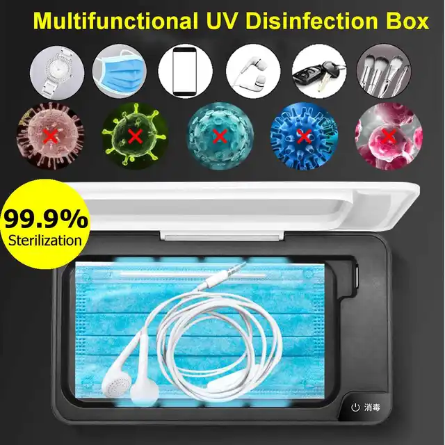 US $21.32  UV Phone Mask Sterilizer Box Mask Phones Cleaner Personal Disinfection Cabinet with Aromatherapy Es