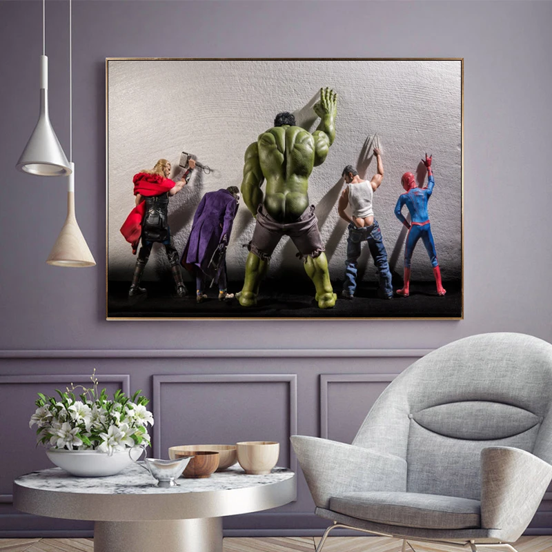 

Marvel Superhero Daily Life Hulk in Toilet Spider man Posters And Prints Wall Art Canvas Pictures Nordic Decoration Paintings