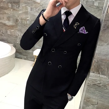 

( Jackets + Pants Double Breasted Suit Groom Wedding Suits Men Dress Suit Dinner Party Prom Suit Formal Business 2020 Regular