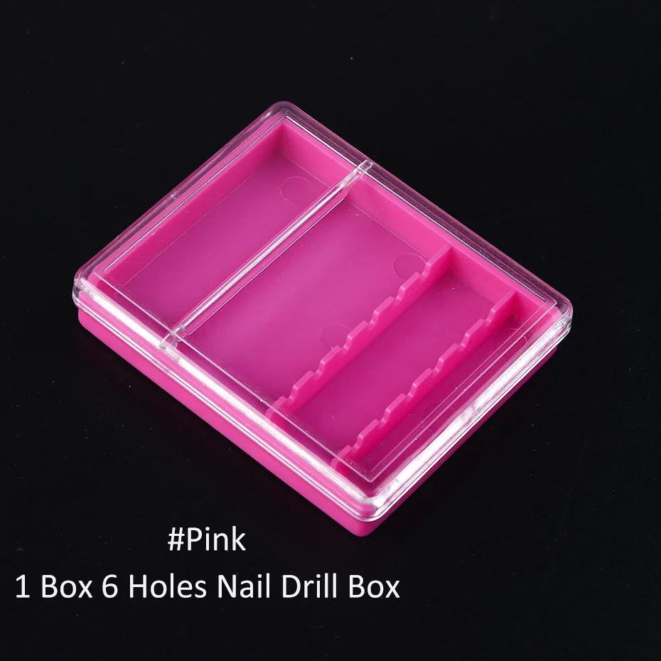 6/10 Holes Acrylic Nail Drill Bits Storage Box Clear Empty Holder Display Nail Files Container Case Manicure Accessories SA2000 - Цвет: Pink 6 Slots