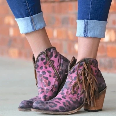 HEFLASHOR/Женская обувь; коллекция года; модные пикантные ботильоны с острым носком и леопардовым принтом; женские ботинки на высоком каблуке без застежки с глубоким v-образным вырезом; женская обувь - Цвет: Purple 1