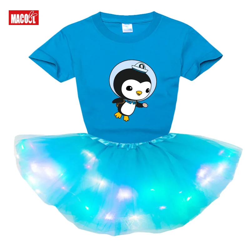 

Girls Kids Dresses Clothes Party Princess 6 7 8 year birthday Dress Children Party Dress Light LED Tutu Dress+t Shirt 2 pcs