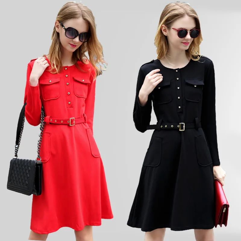 

2016 Spring Clothing New Style Europe And America Large Size Catwalk Models with Belt Slim Fit Slimming Dress Women's Fashion