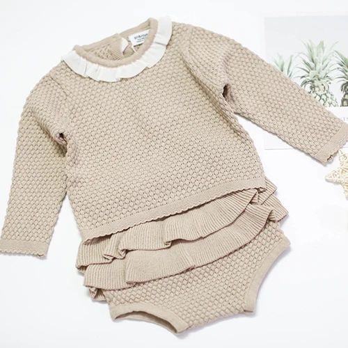 Baby Girls Boys Clothing Sets Spring Autumn Fashion Baby Girls Clothes Long Sleeve Knit Sweater+Shorts Sets of Children - Цвет: Beige