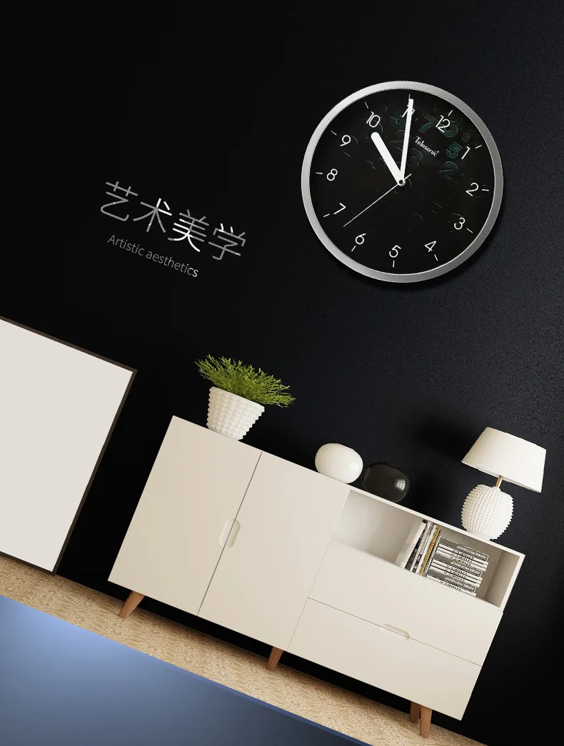 Black Wall Clock Silent Clock Mechanism Watch Wall Clocks Home Decor Living Room Bedroom Study Kitchen Clock Saat Gift FZ314