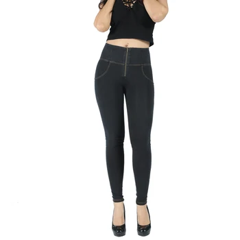 

Melody 2020 Fashion City Women Yoga Pants High Waist Zipper Yellow Thread Black Denim Jeans Woman Sexy Butt Push Up Denim Jeans