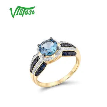 VISTOSO Gold Ring For Woman Genuine 14K 585 Yellow Gold Sparkling Natural London Blue Topaz Sapphire Diamond Trendy Fine Jewelry 1