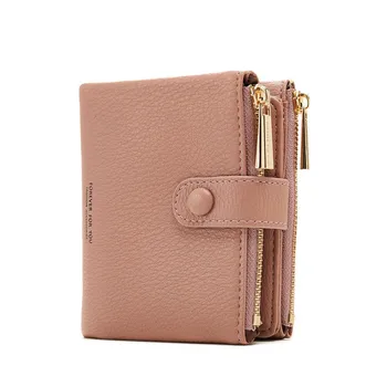 

New Fashion PU Leather Zipper Wallet Multi-card Short Hand-held coin purse simple solid color compact card bag female handbag